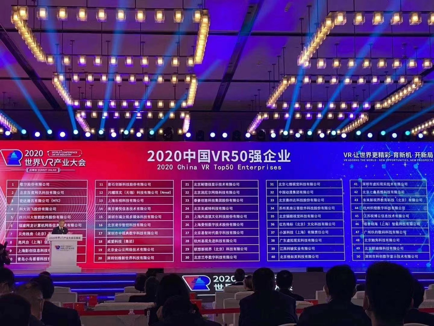 2020世界VR产业大会公布入选的“中国VR 50强企业”