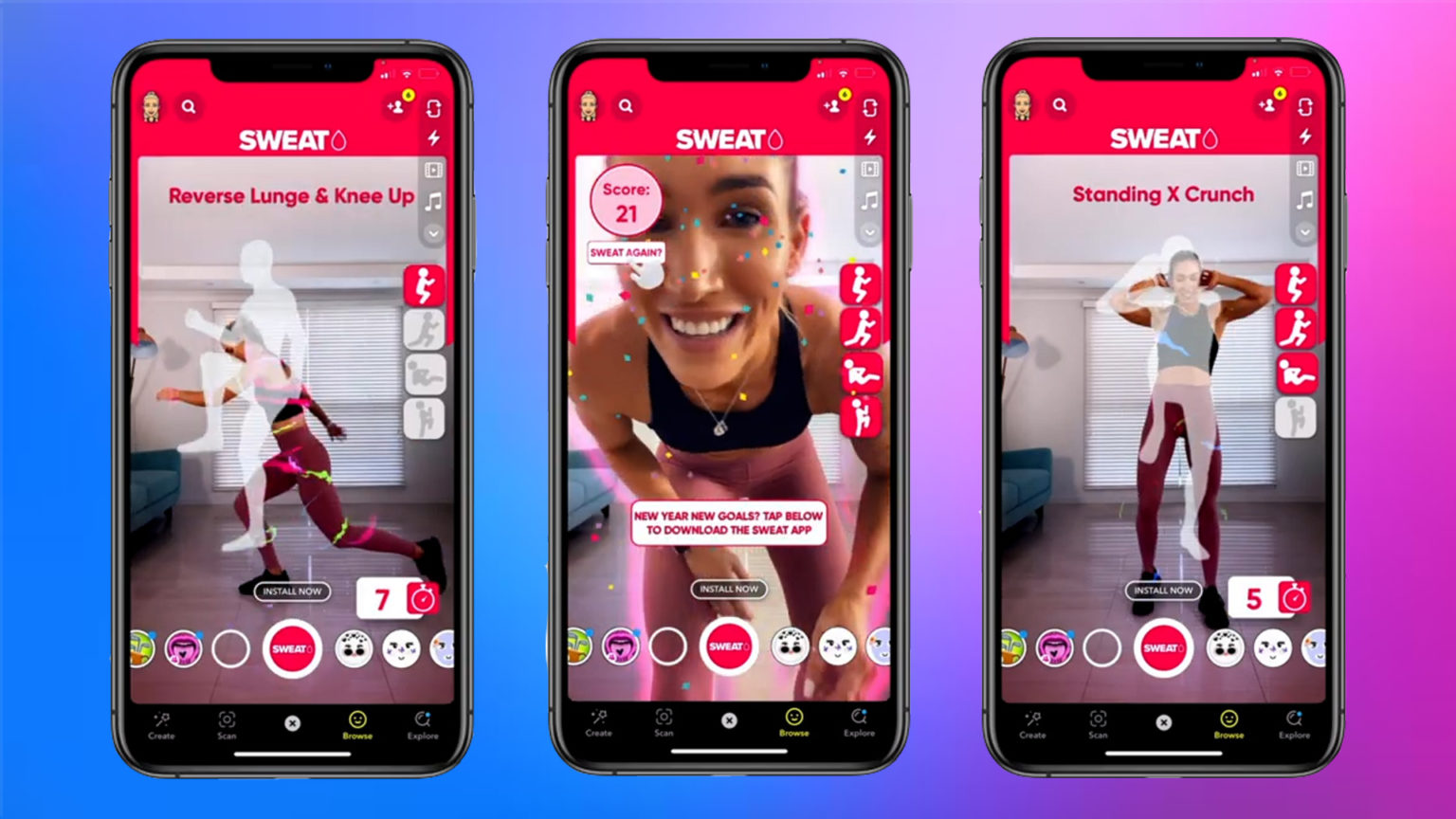 SWEAT与Snapchat合作推出AR健身应用《AR Fitness Lens》
