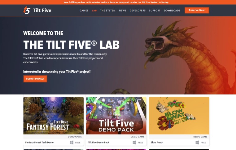 Tilt Five为社区AR桌游开发者在官网推出“实验室”板块，以展示优质内容