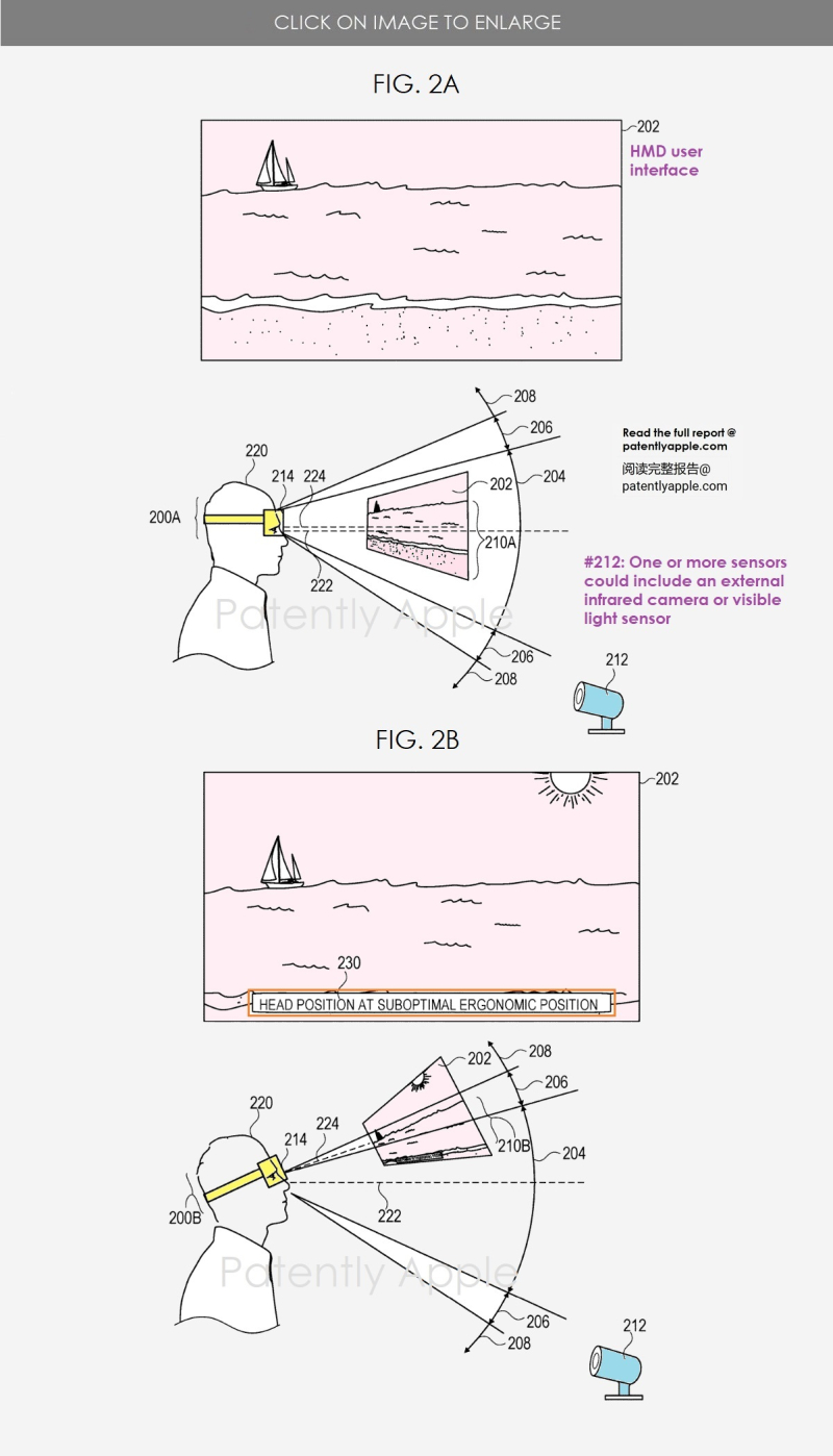 苹果HMD新专利：可改变GUI定位，从而使用户的头部保持健康姿势