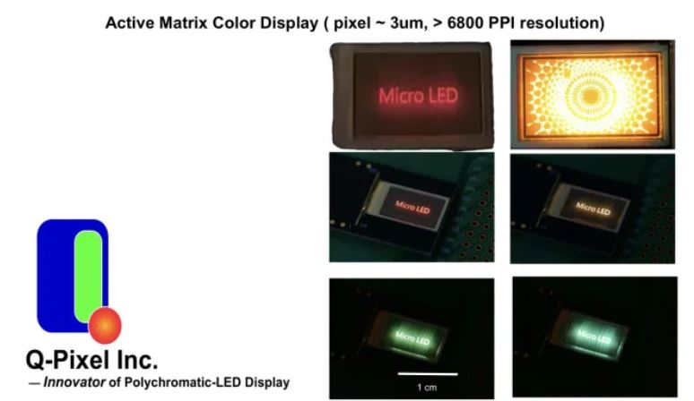 Q-Pixel宣布推出6800 PPI的Micro-LED显示器
